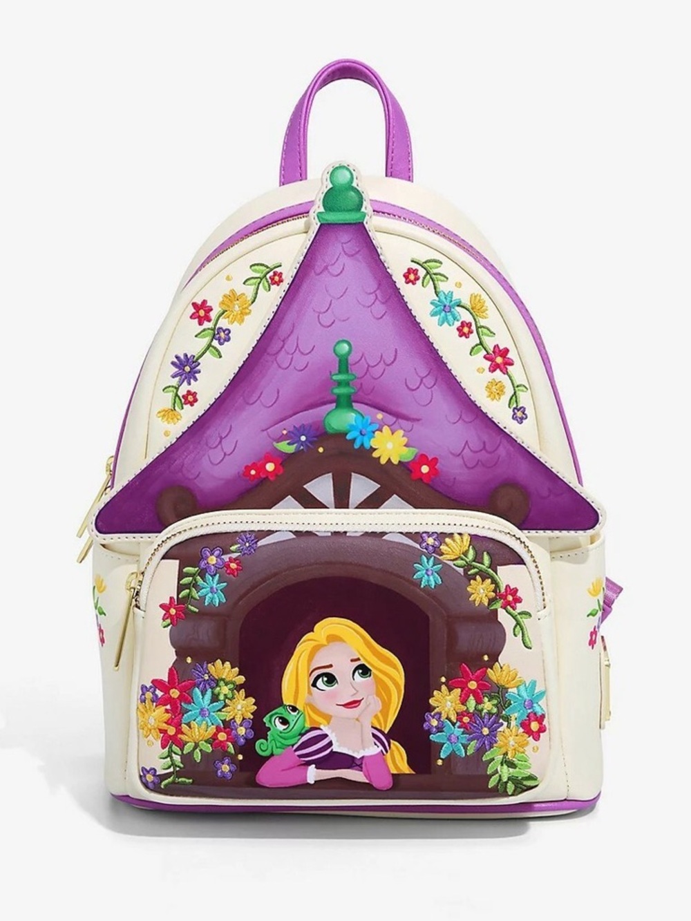 NWT Loungefly Disney Tangled Rapunzel Floral Tower Mini Backpack Purple & Cream